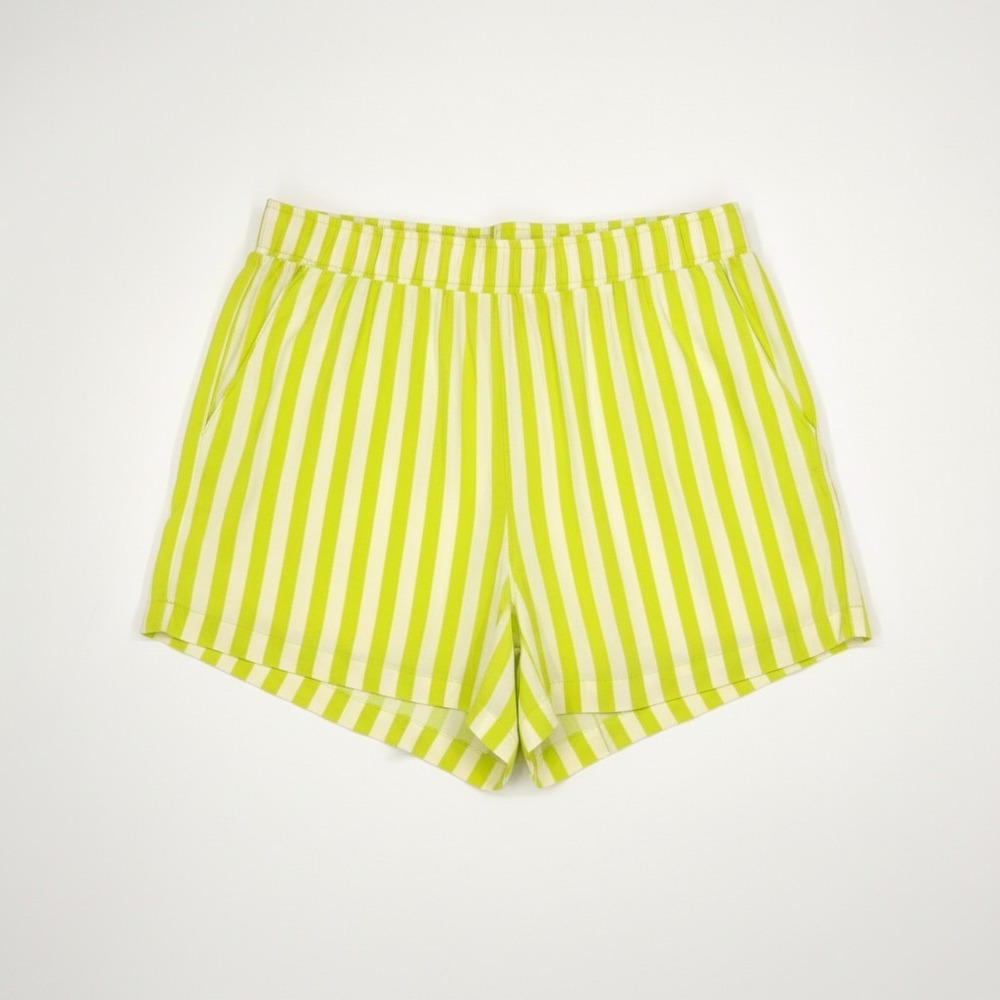 Ban.do Leisure Club Pull On Shorts Striped Rayon High Rise Neon Green 2X Fits‎ L